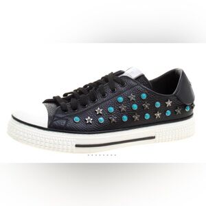 Valentino Black Leather Star Studded Low Top Sneakers